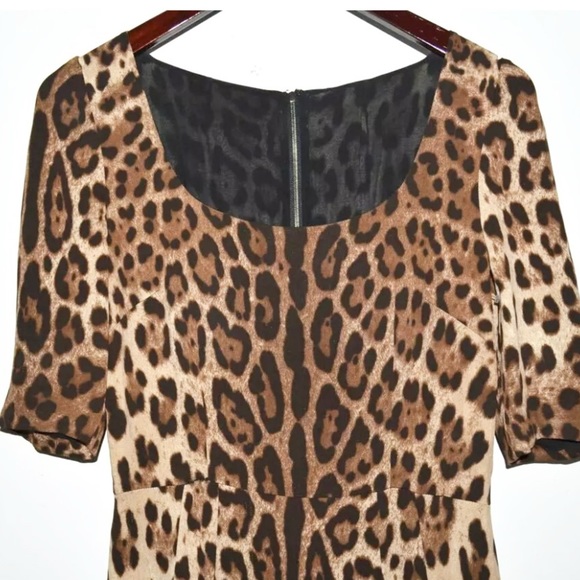 🐆🖤 DOLCE & GABBANA Leopard Elbow Silk Dress 44/8 - Picture 10 of 12
